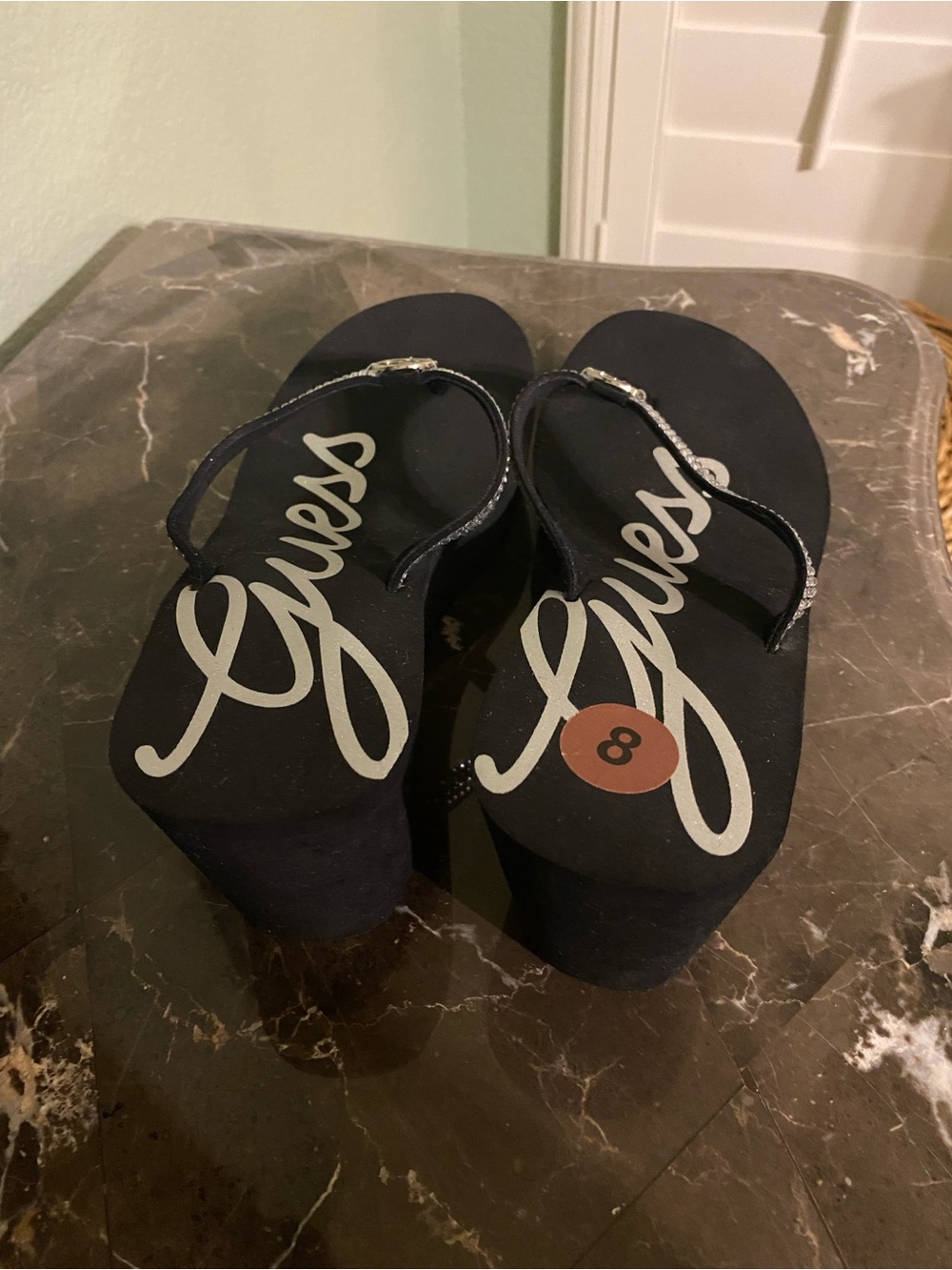 Black Embellished Platform Flip Flops - Women - Picture 6 of 8